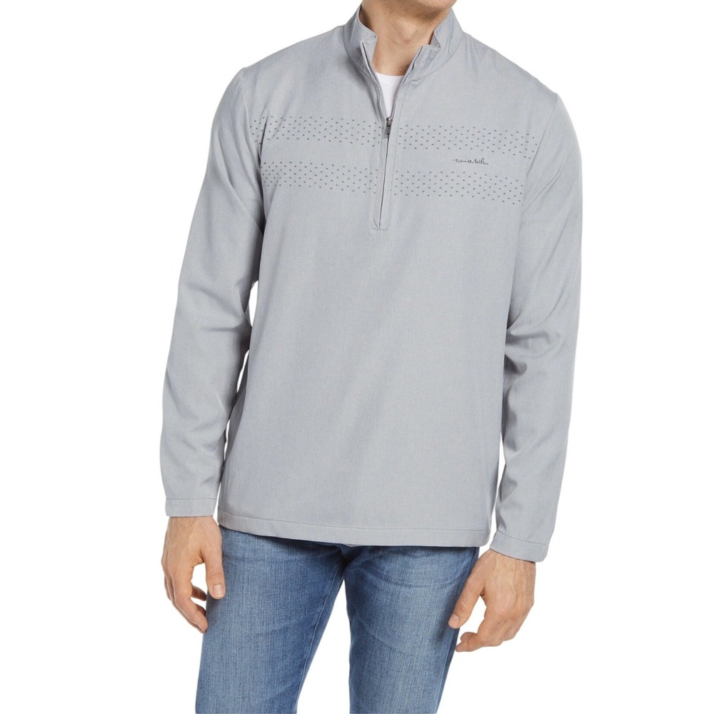 TravisMathew Mens Grey Geometric Diamond Print Quarter Zip Pullover Size M